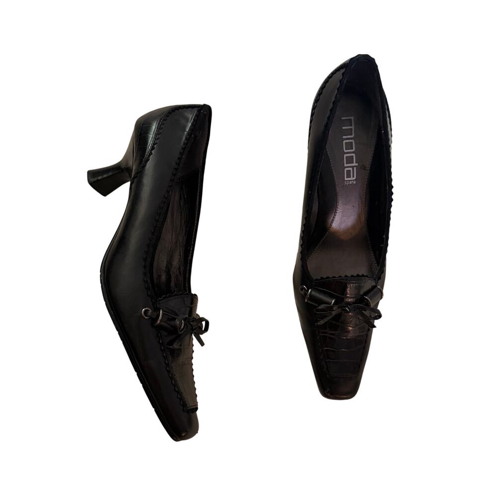 VTG Y2K 2000s Black Leather Pointy Kitten Heel 7 Fairy Grunge Whimsy Grunge